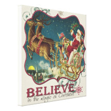 Santa Claus in Flying Sleigh Stretched Print Canvas Prints