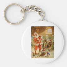 Santa Claus in his North Pole Reindeer Stables Key Chain
