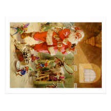 Santa Claus in his North Pole Reindeer Stables Post Card