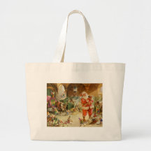 Santa Claus in the North Pole Reindeer Stables Tote Bags