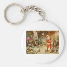Santa Claus in the North Pole Reindeer Stables Key Chains