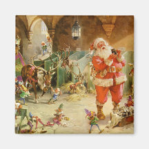 Santa Claus in the North Pole Reindeer Stables Refrigerator Magnets