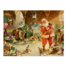 Santa Claus in the North Pole Reindeer Stables Post Card