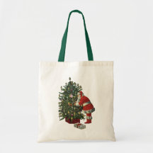 Santa Claus Lighting Candles on the Christmas Tree Canvas Bag