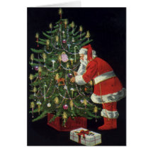 Santa Claus Lighting Candles on the Christmas Tree Card