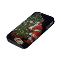 Santa Claus Lighting Candles on the Christmas Tree Iphone 4 Tough Cover
