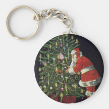 Santa Claus Lighting Candles on the Christmas Tree Keychains