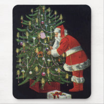 Santa Claus Lighting Candles on the Christmas Tree Mouse Pads