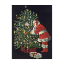 Santa Claus Lighting Candles on the Christmas Tree