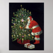 Santa Claus Lighting Candles on the Christmas Tree Posters