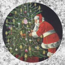 Santa Claus Lighting Candles on the Christmas Tree Sticker
