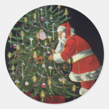 Santa Claus Lighting Candles on the Christmas Tree Sticker