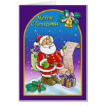 Santa Claus looking at Christmas Wish List Greeting Card