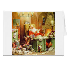Santa Claus Making His List, Checking It Twice Card