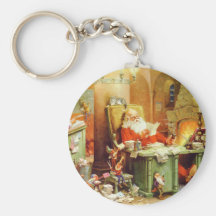 Santa Claus Making His List, Checking It Twice Key Chains