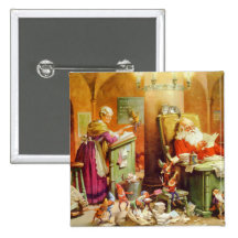 Santa Claus & Mrs Claus in the North Pole Mailroom Pinback Buttons