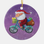 Santa Claus on Bicycle Christmas Tree Ornament