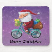 Santa Claus on Bicycle Mousepads
