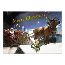 Santa Claus on his sleigh invitation card