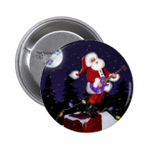 Santa Claus Playing Electric Guitar Pinback Buttons