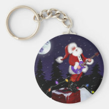 Santa Claus Playing Electric Guitar Key Chains