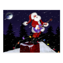 Santa Claus Playing Electric Guitar Post Card
