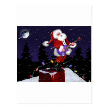 Santa Claus Playing Electric Guitar Post Card