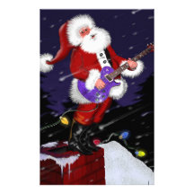 Santa Claus Playing Electric Guitar Stationery Paper