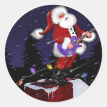 Santa Claus Playing Electric Guitar Stickers