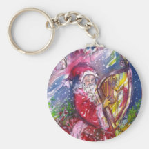 SANTA CLAUS PLAYING HARP IN THE MOONLIGHT KEYCHAINS