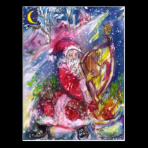 SANTA CLAUS PLAYING HARP IN THE MOONLIGHT postcards