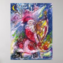 SANTA CLAUS PLAYING HARP IN THE MOONLIGHT POSTER