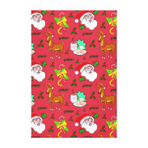 Santa Claus – Reindeer & Candy Canes Stretched Canvas Prints