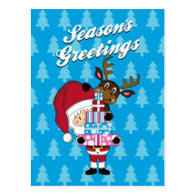Santa Claus & Reindeer Christmas Postcard