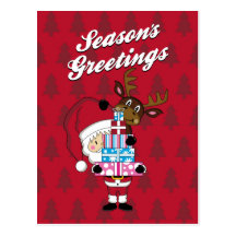 Santa Claus & Reindeer Christmas Postcard