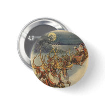 Santa Claus Reindeer Delivering Toys Christmas Eve Buttons