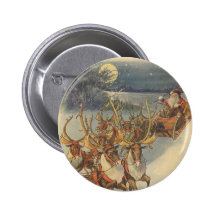 Santa Claus Reindeer Delivering Toys Christmas Eve Buttons