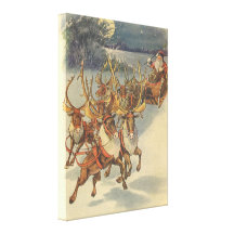 Santa Claus Reindeer Delivering Toys Christmas Eve Canvas Prints