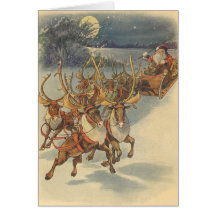 Santa Claus Reindeer Delivering Toys Christmas Eve Cards