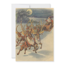 Santa Claus Reindeer Delivering Toys Christmas Eve Invite