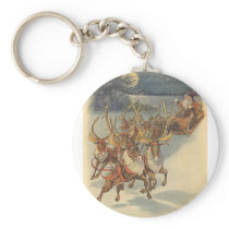 Santa Claus Reindeer Delivering Toys Christmas Eve Keychains