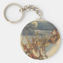 Santa Claus Reindeer Delivering Toys Christmas Eve Keychains