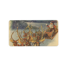 Santa Claus Reindeer Delivering Toys Christmas Eve Address Label