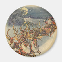 Santa Claus Reindeer Delivering Toys Christmas Eve Magnet