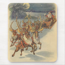 Santa Claus Reindeer Delivering Toys Christmas Eve Mouse Pad