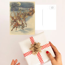 Santa Claus Reindeer Delivering Toys Christmas Eve Postcard