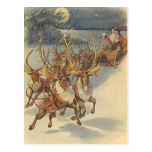 Santa Claus Reindeer Delivering Toys Christmas Eve Postcard