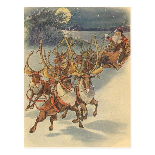 Santa Claus Reindeer Delivering Toys Christmas Eve Postcard