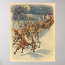 Santa Claus Reindeer Delivering Toys Christmas Eve Print