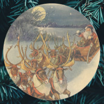 Santa Claus Reindeer Delivering Toys Christmas Eve Round Sticker